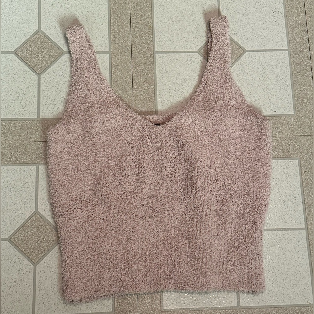 NWOT DESIGN LAB FALL BOHO FLEECE COZY WARM SOFT VNECK TANK TOP BEIGE